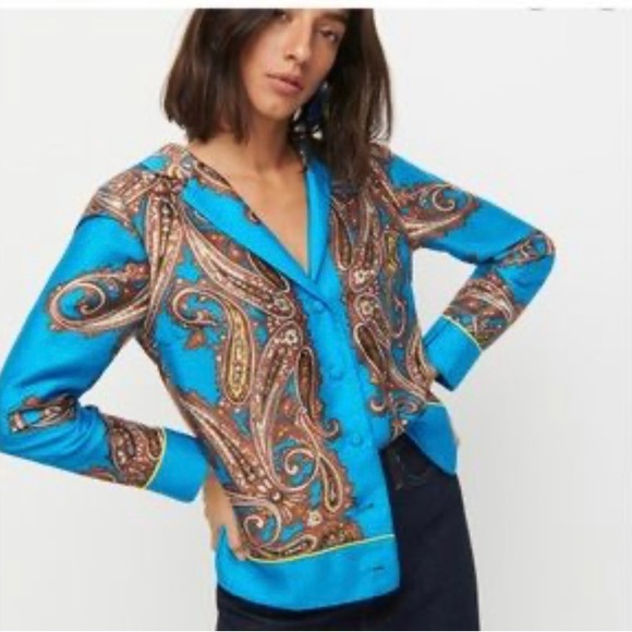 J. Crew Tops - J. Crew Drapey Button-Up Shirt in Paisley Print, XS Turquoise Blue